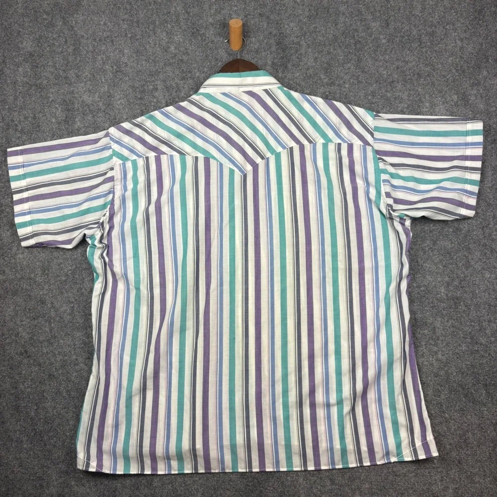 Ruddock Western Shirt Mens 3XL Purple Teal Striped Pearl Snap Vintage USA Made